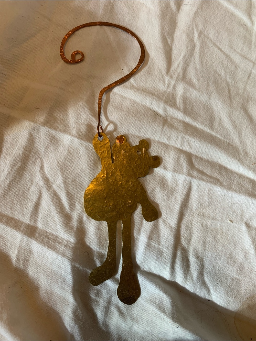 Whimsical Metal Copper Brass Gold Tone Handmade Teddy Bear Christmas Ornament